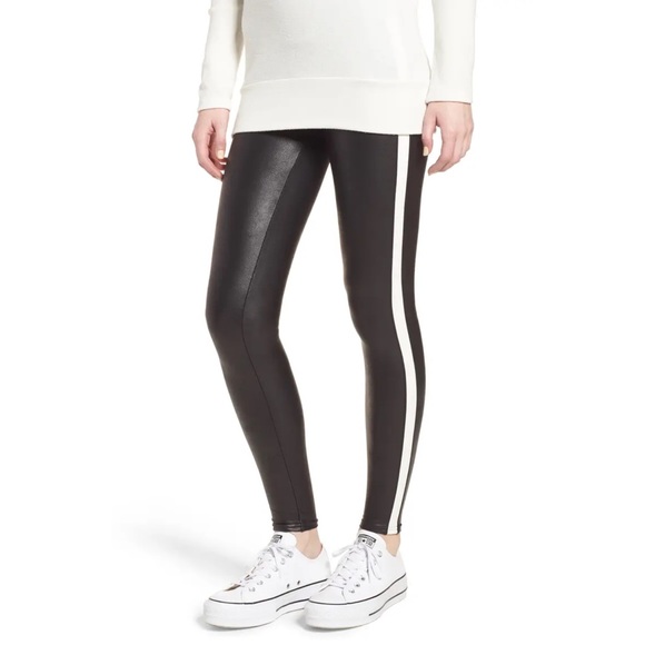 Spanx Faux Leather Tuxedo Side Stripe Leggings - Picture 2 of 6